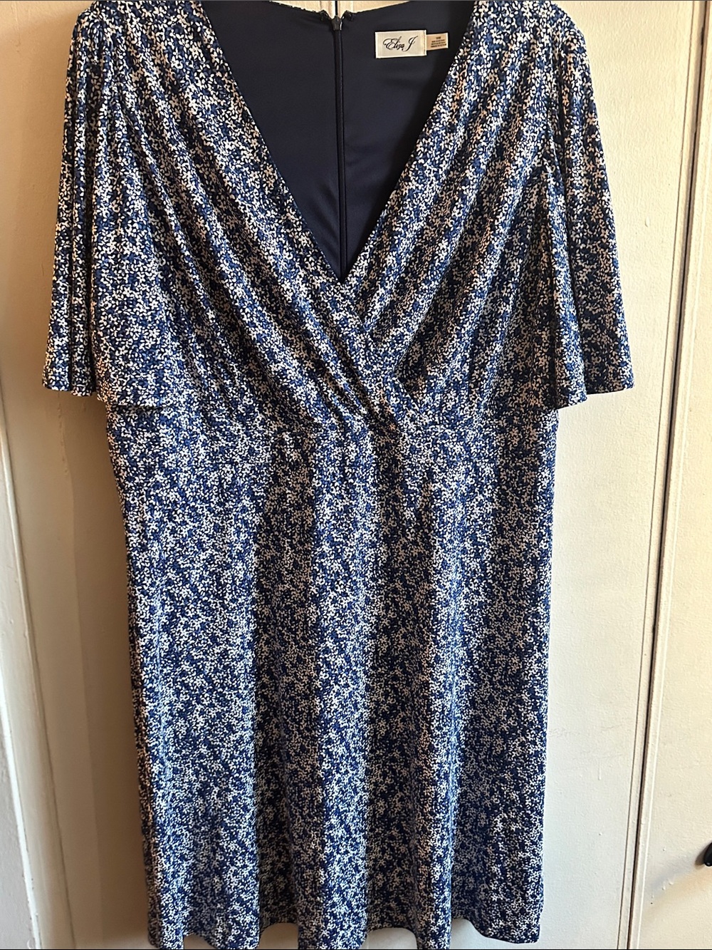 Eliza J Blue Floral Faux Wrap-Style Women’s Dress
